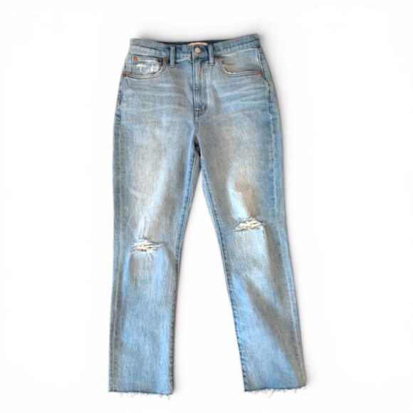 Madewell Denim - Madewell The High Rise Slim Boy Jean 28  Distressed Straight Leg Raw Hem Jeans